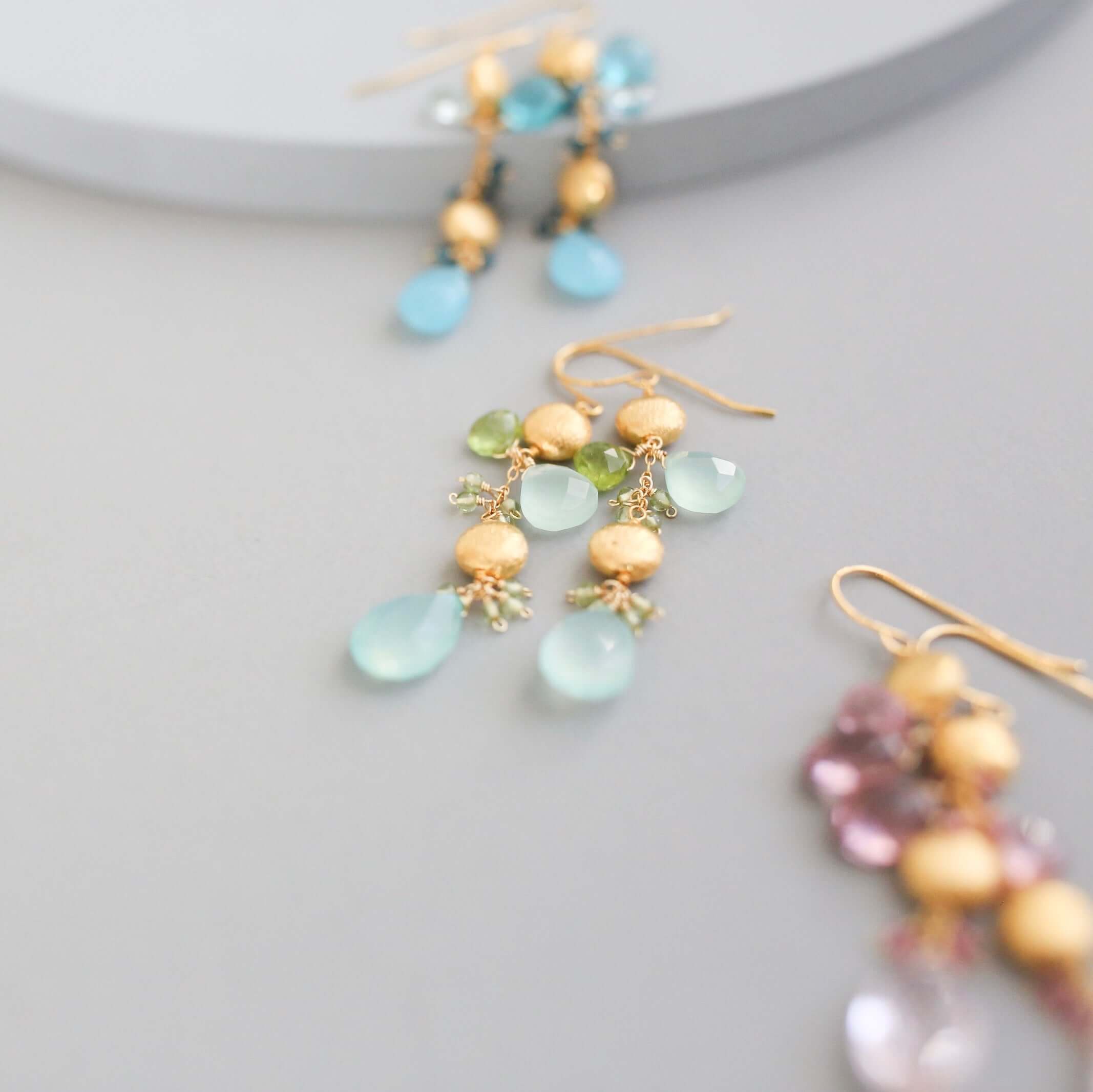 Colorful Gemstone Gold Statement Earrings