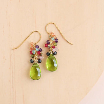 Peridot  Quartz  Gemstone with mini stones  Accents   Gold Drop Earrings