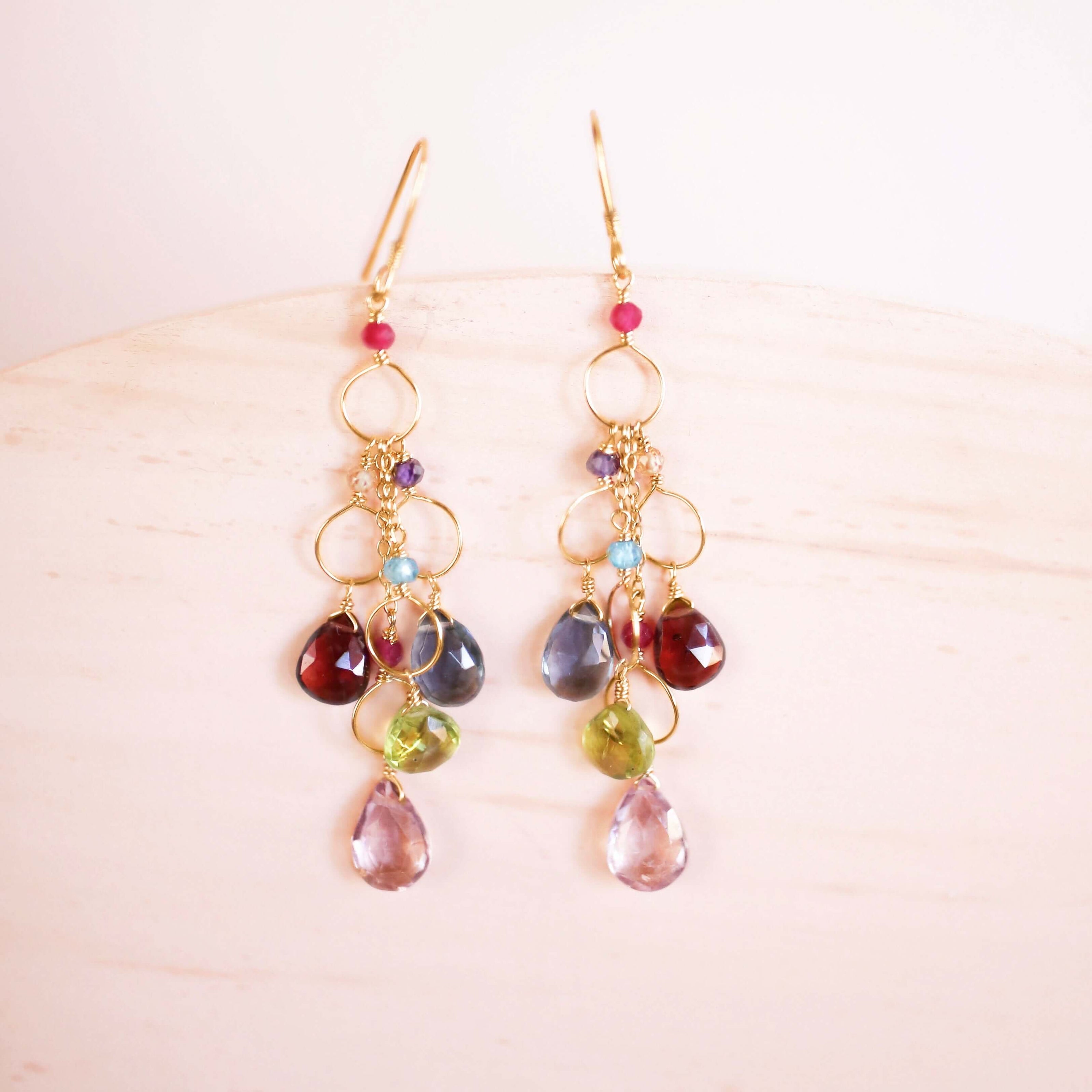 Colorful gemstone chandelier earrings