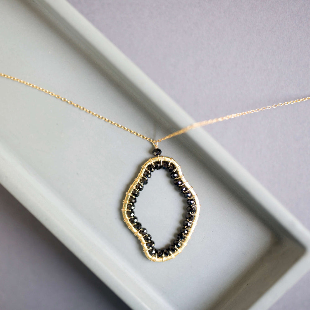 Black Spinel Gold Pendant Necklace