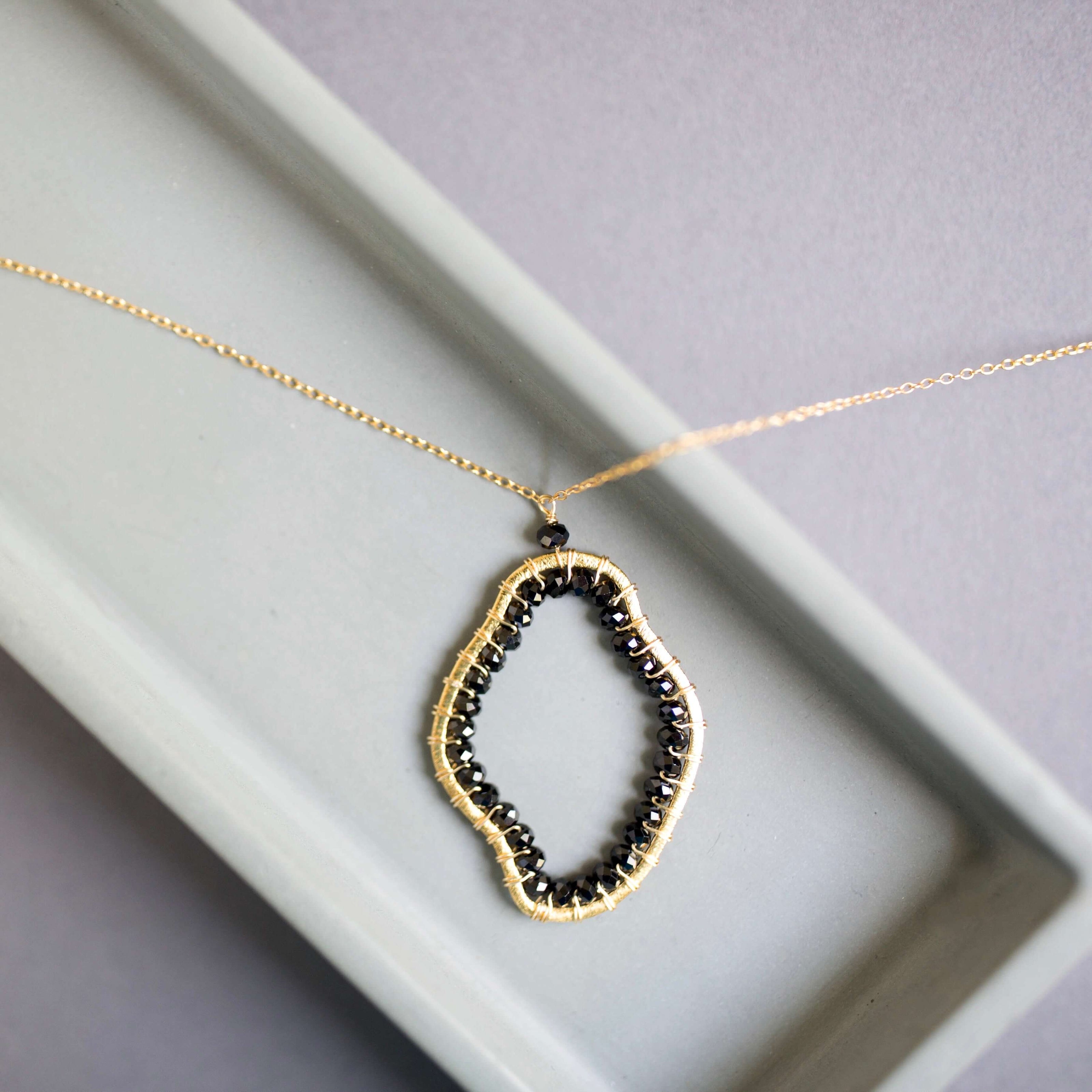 Black Spinel Gold Pendant Necklace