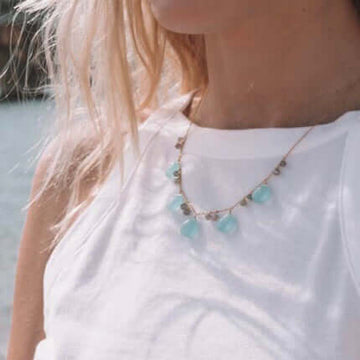 Aqua Blue Chalcedony Gold Necklace