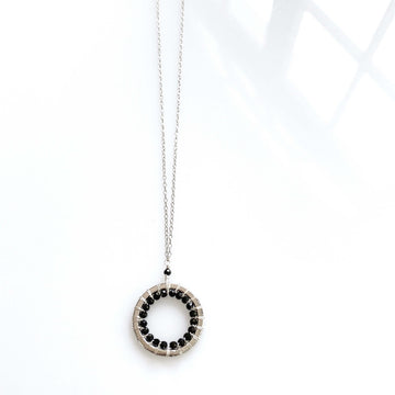 Elegant Modern Circle Black Spinel Silver Necklaces