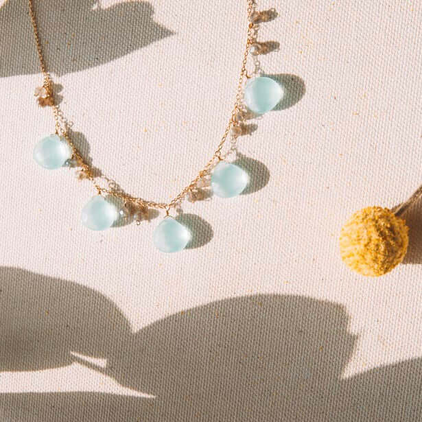 Aqua Blue Chalcedony Gold Necklace