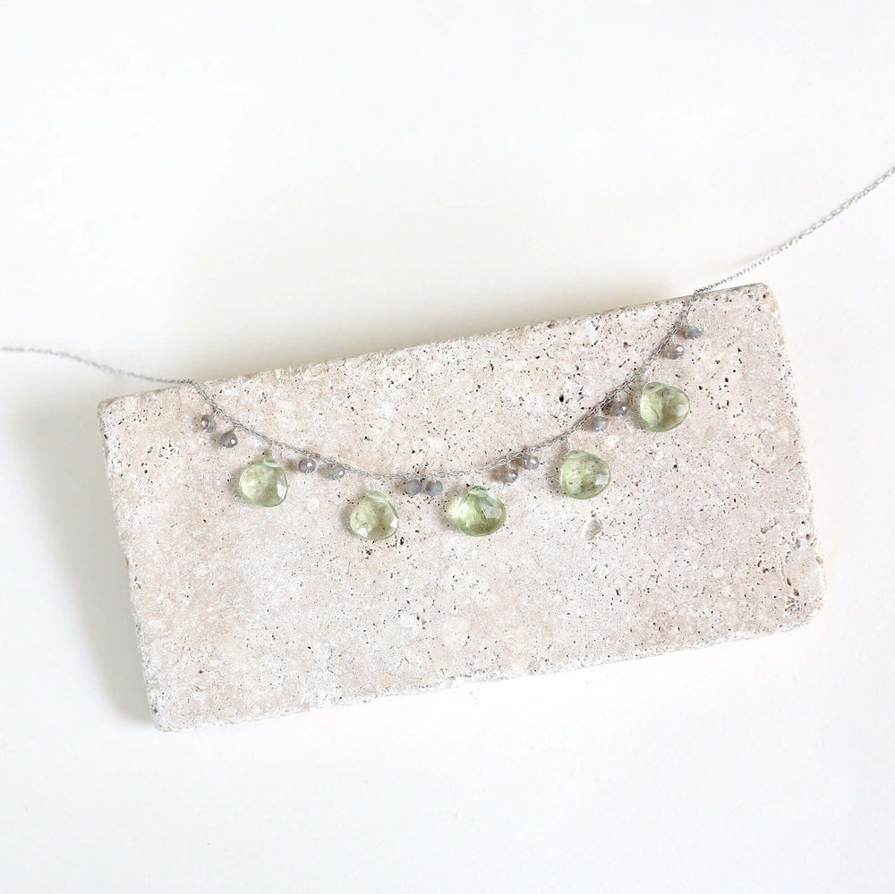 Sparkling Green Amethyst & Labradorite Gems on a Rhodium-Plated Necklace
