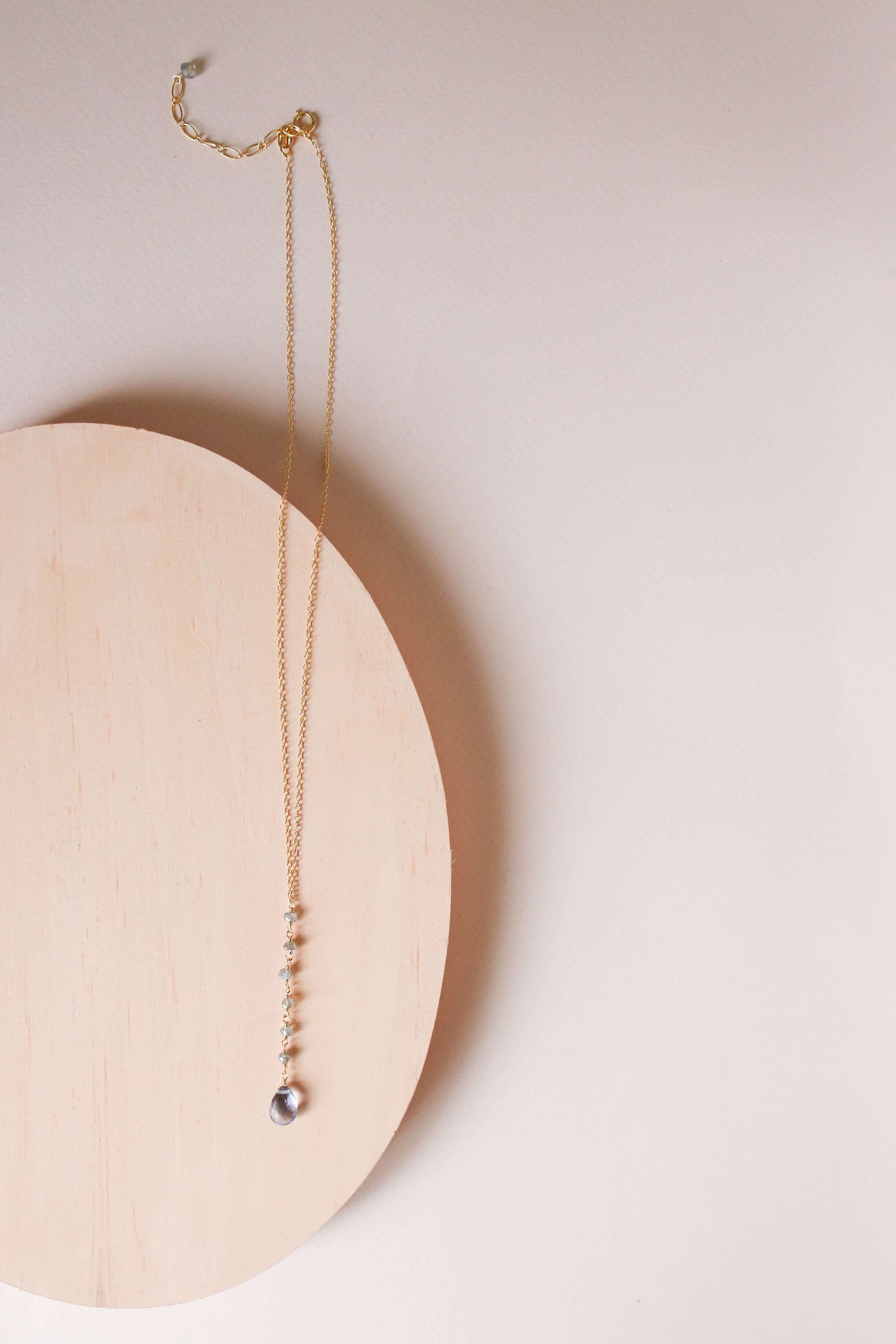Tanzanite quartz gemstone Yoga Pendant  partnered with labradorite accent stones Gold Necklace 