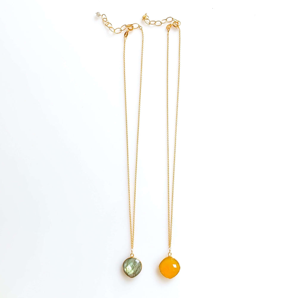 Colorful Bezel-Set Gemstone Gold Necklace