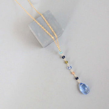 14k Gold Plated Yoga Pendant with Sky Blue Quartz Gemstone