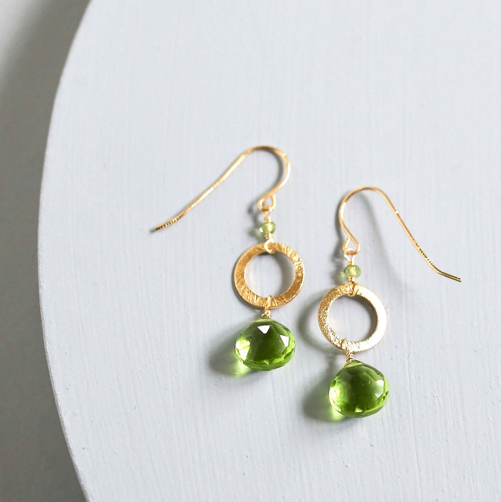 Handmade Gold-Plated Drop Earrings with Peridot Quartz