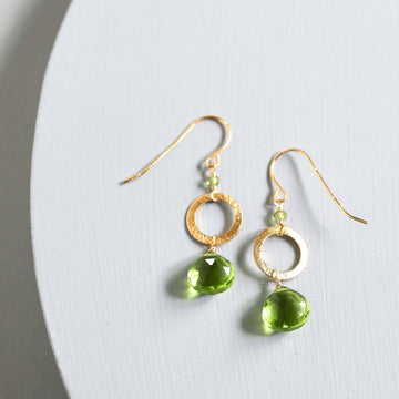 Handmade Gold-Plated Drop Earrings with Peridot Quartz