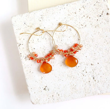 Swing Earrings with Dark Orange Chalcedony Gemstones in 14k Gold Plated Silver