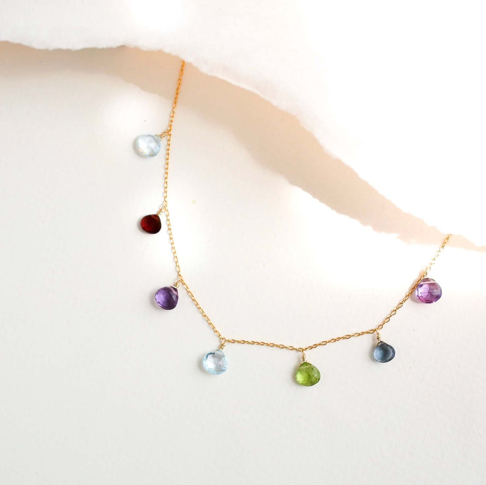 Adjustable Rainbow Gemstone Gold  Chain Necklace
