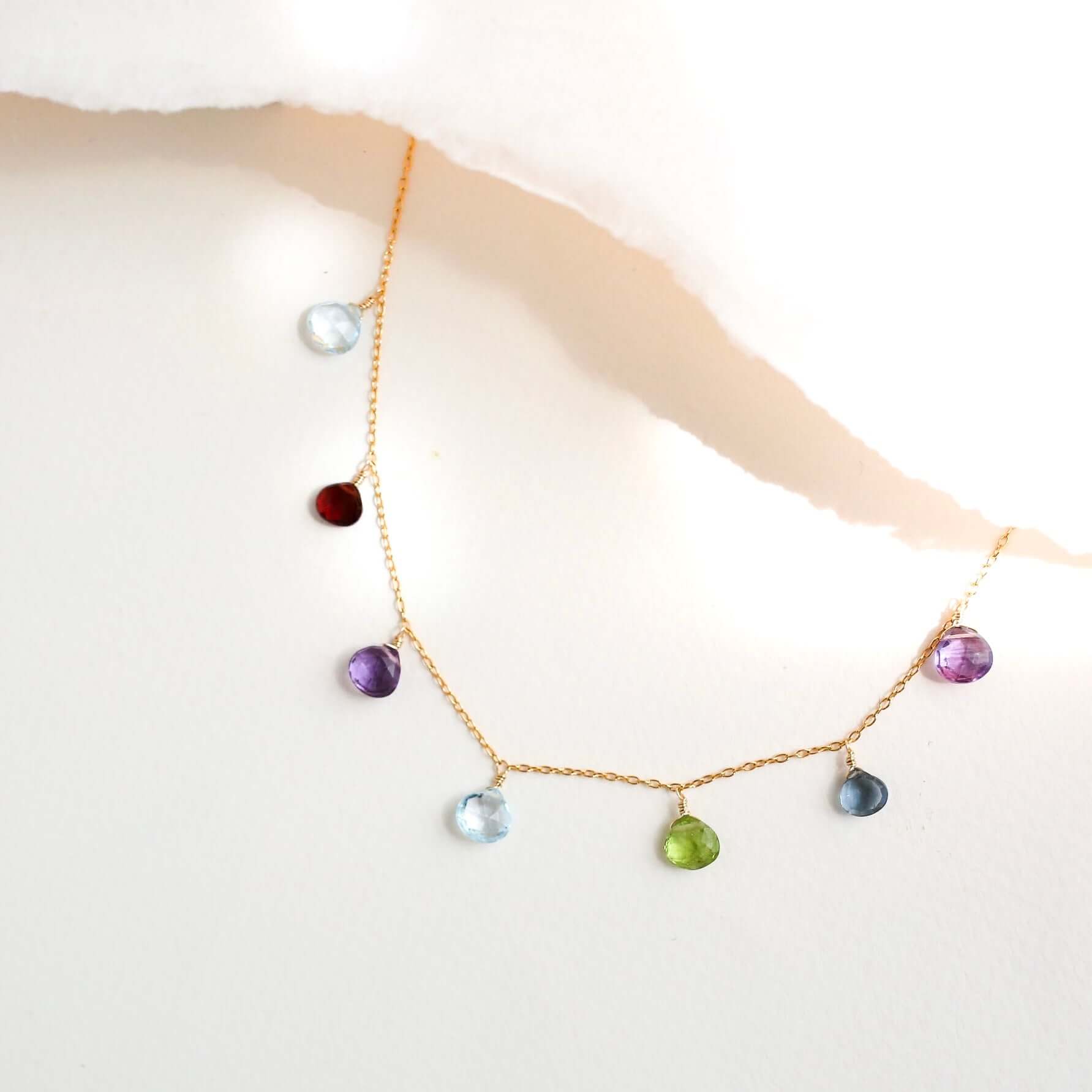 Adjustable Rainbow Gemstone Gold  Chain Necklace