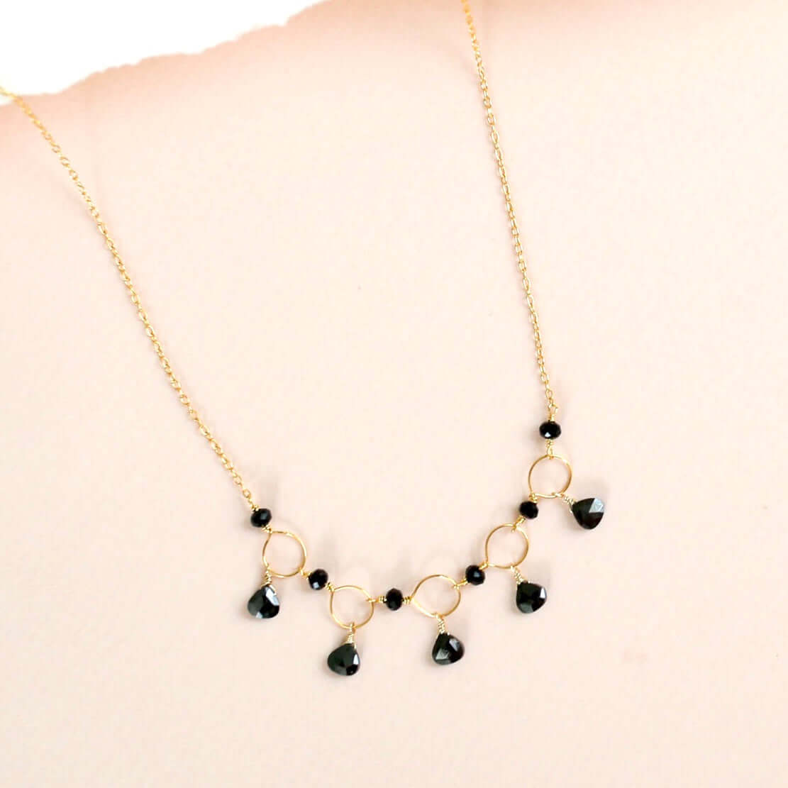 Adjustable Black Spinel Gemstone Gold  Chain Necklace