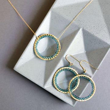 Elegant Modern Circle with London Blue Quartz Gemstones Jewelry Set 