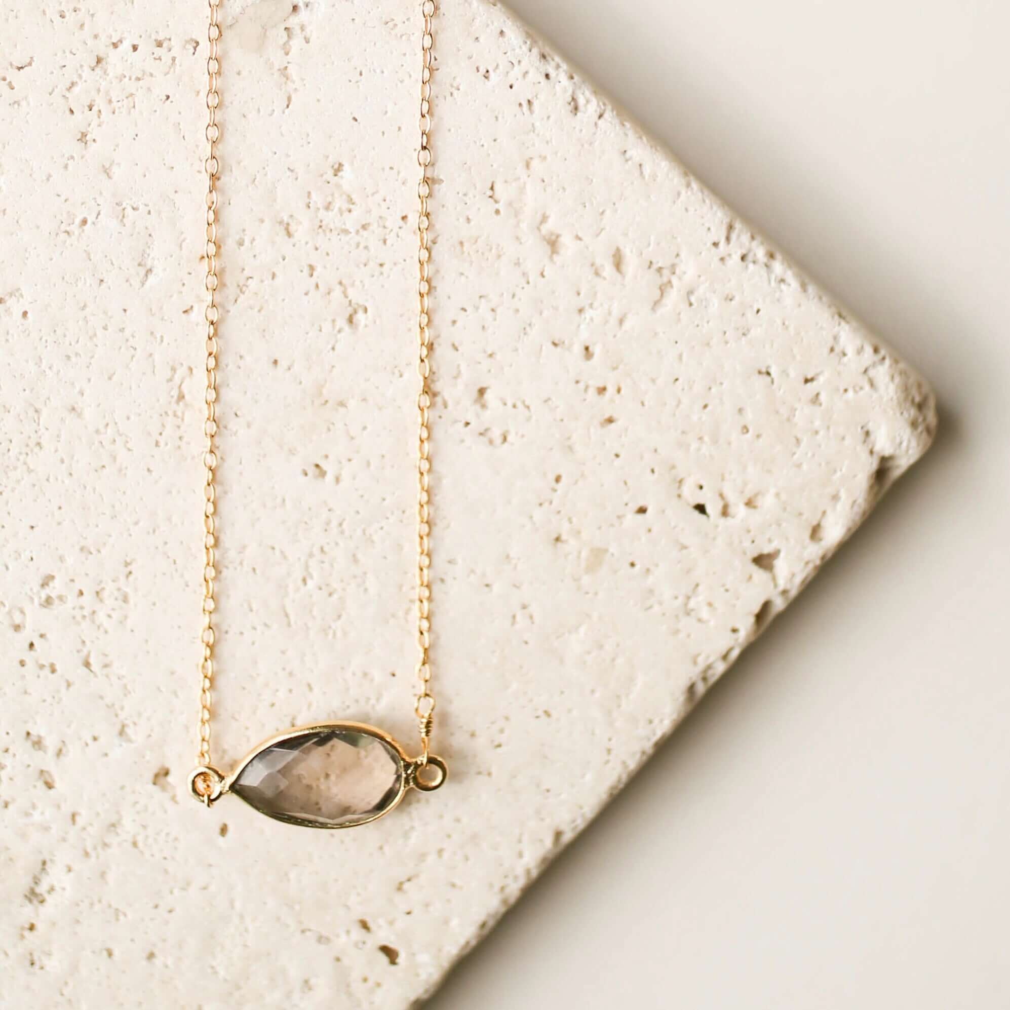 Minimalist Gold Necklace with Bezel-Set Smoky Quartz Stone