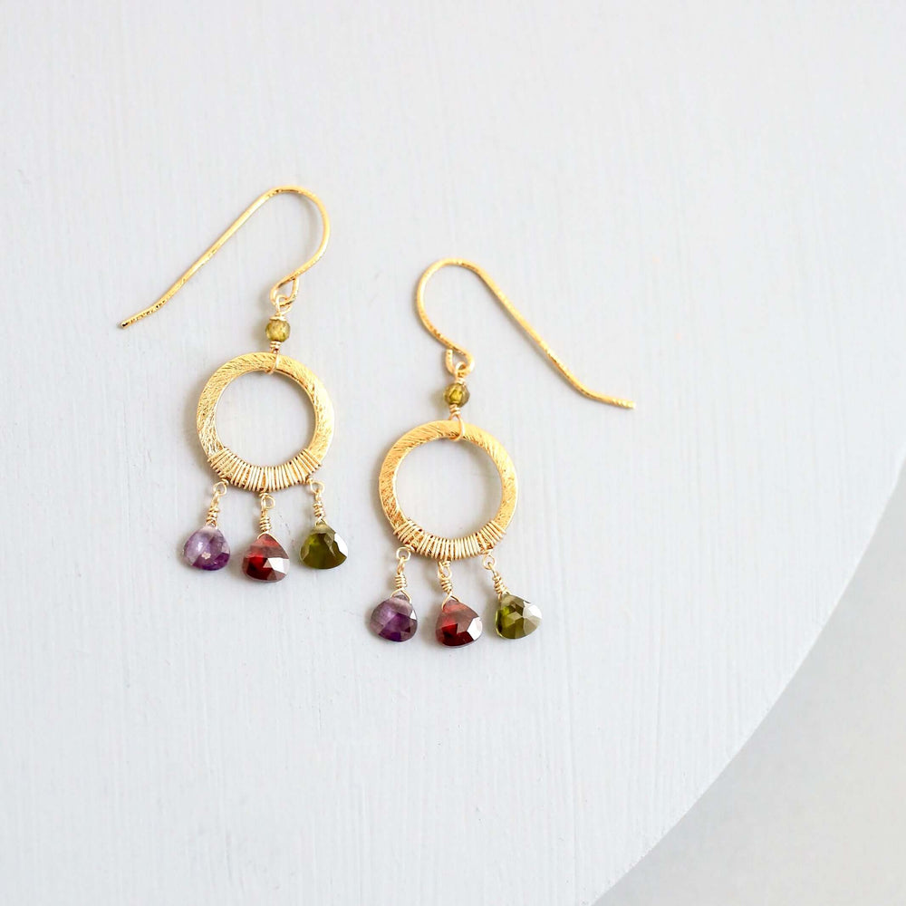 Boho Mini Dream Catcher Earrings with Authentic Rainbow  Gemstones