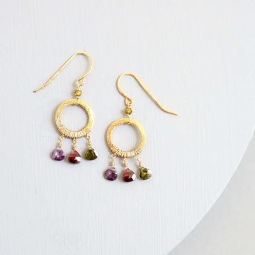 Boho Mini Dream Catcher Earrings with Authentic Rainbow  Gemstones