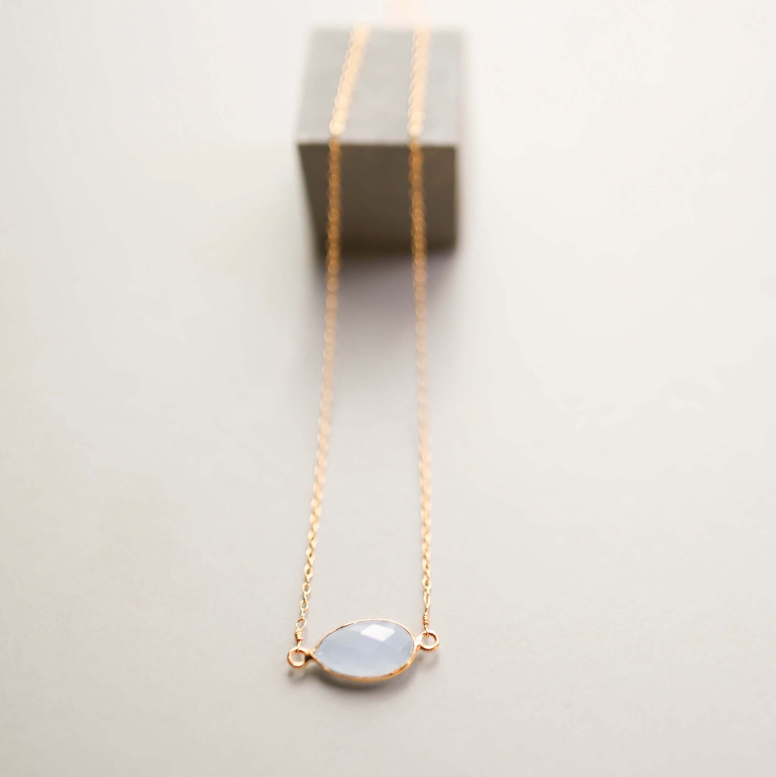 Blue Chalcedony Gold Minimalist Pendant Necklace