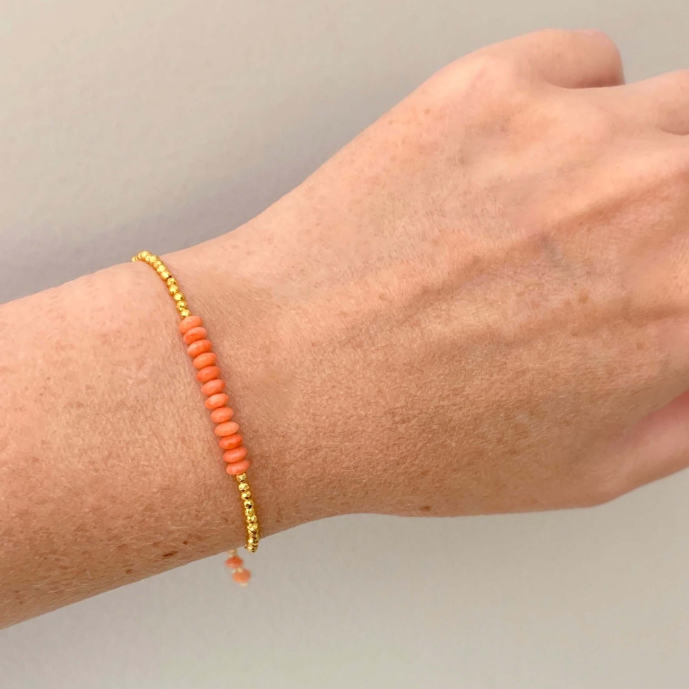Adjustable Slider Bracelet with Authentic Pink Coral stones 