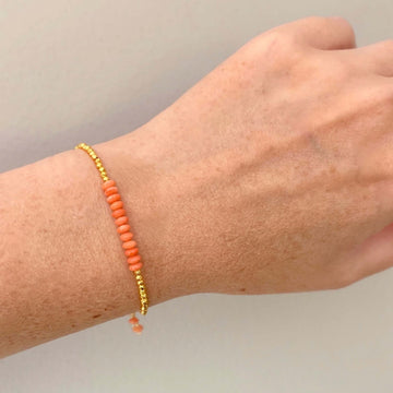 Adjustable Slider Bracelet with Authentic Pink Coral stones 