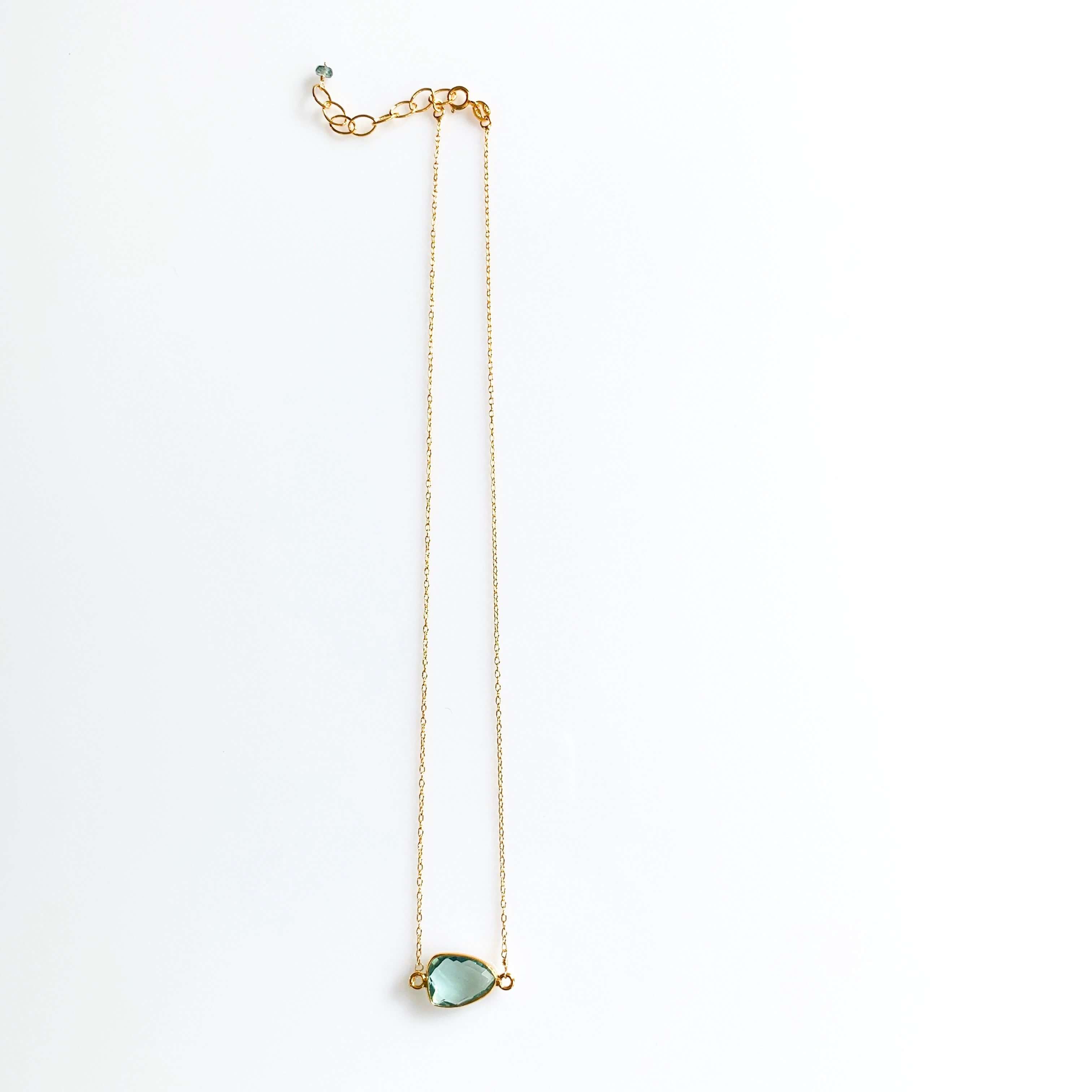 Minimalist Gold Necklaces with Bezel-Set Green Amethyst Stone