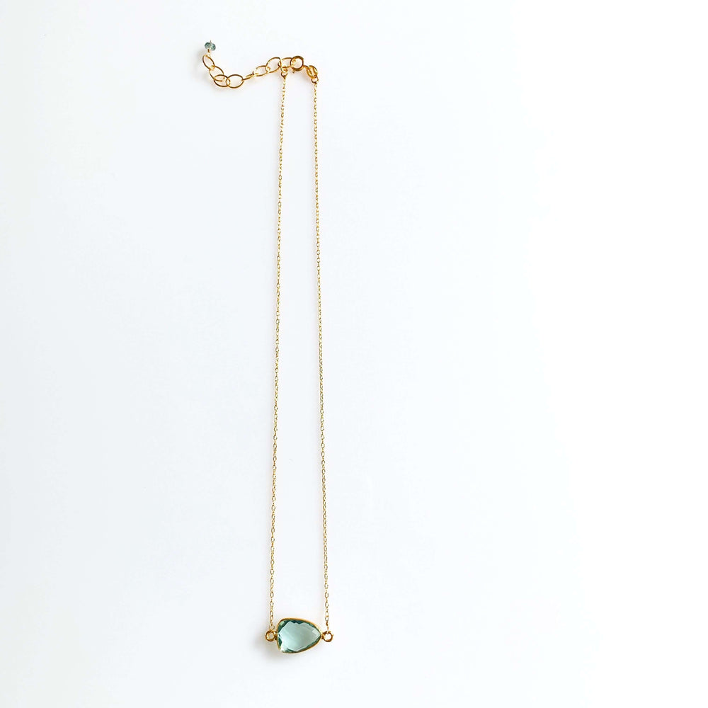 Minimalist Gold Necklaces with Bezel-Set Green Amethyst Stone
