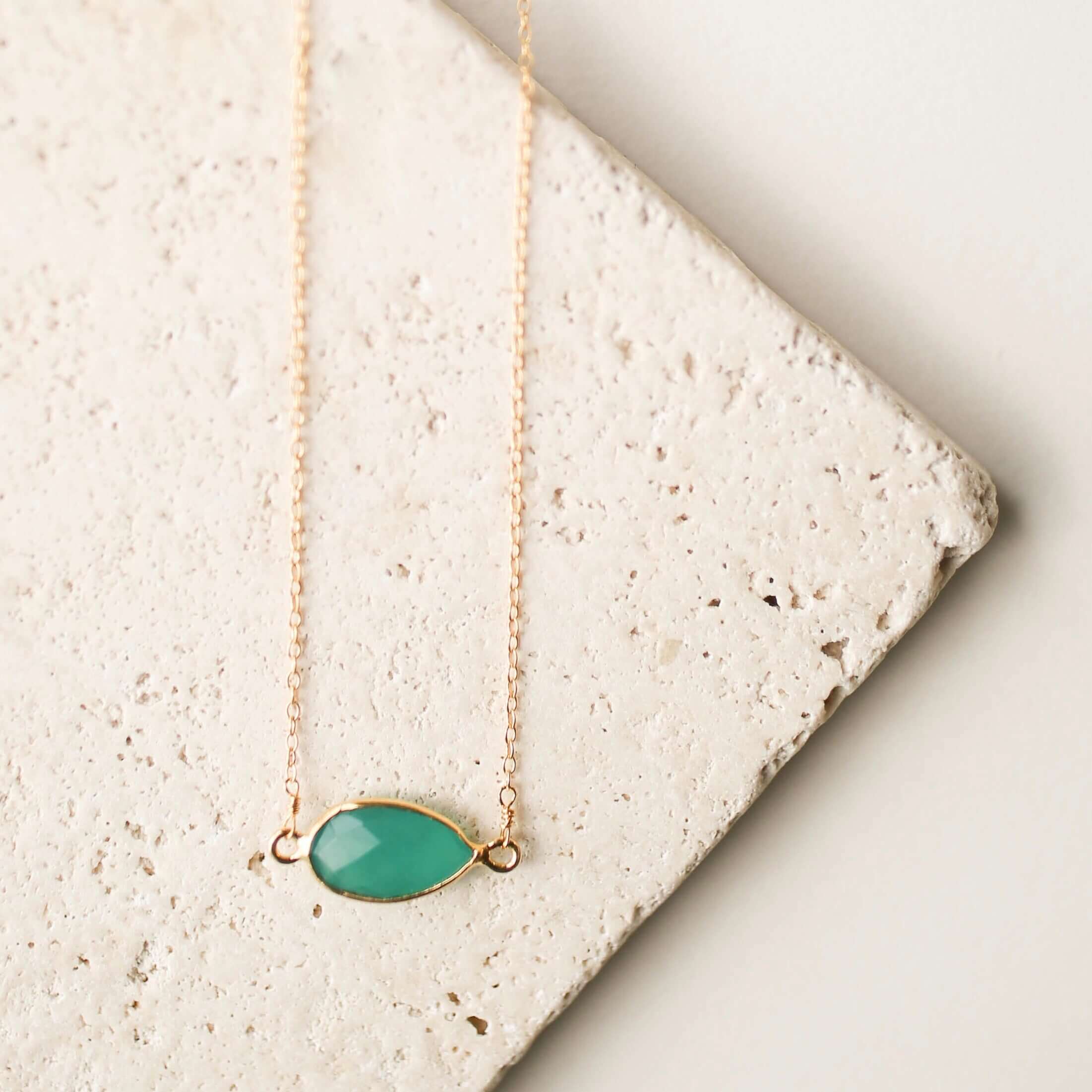Minimalist Gold Necklace Featuring a Green Apatite Stone