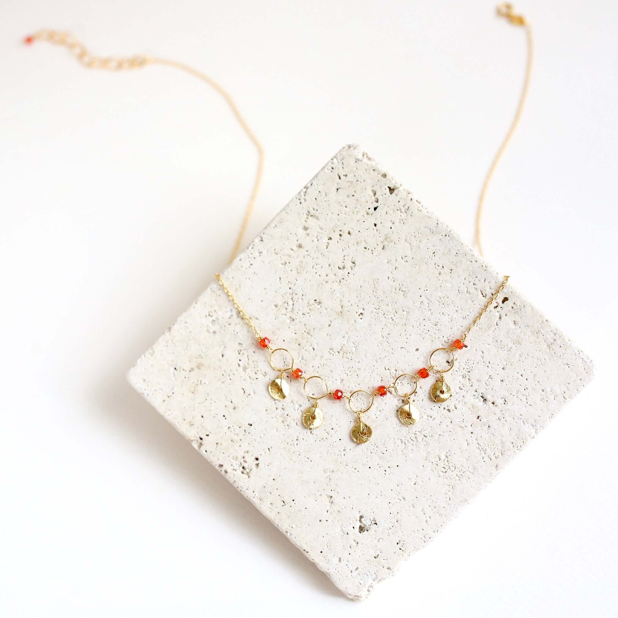  Handmade gemstone  chain with Orange Chalcedony gemstones Gold Necklace 