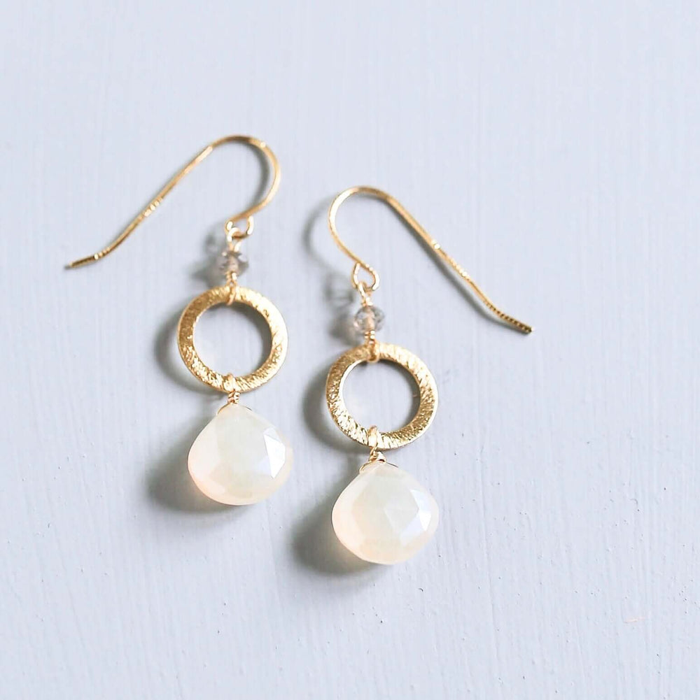 Handmade Gold-Plated Drop Earrings with White Chalcedony