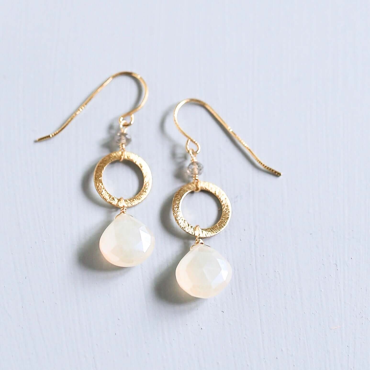 Handmade Gold-Plated Drop Earrings with White Chalcedony