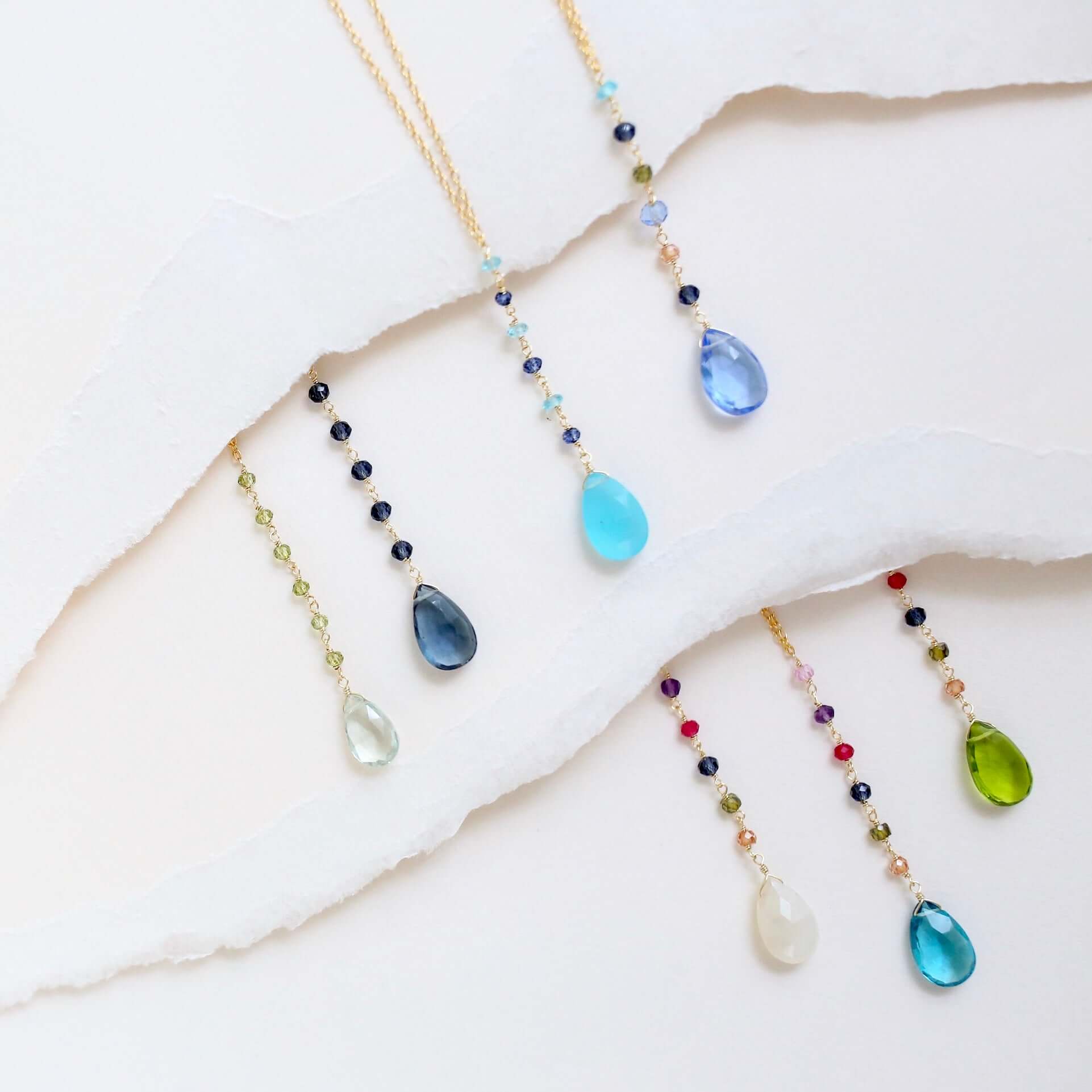 Colorful gemstones Yoga Pendant  paired with multi color gemstone accent stones Gold Necklace