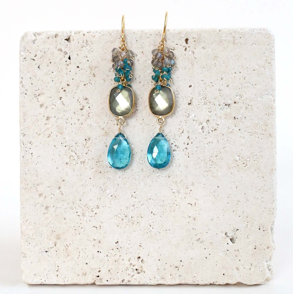 Labradorite and Neon Quartz Statement Earrings