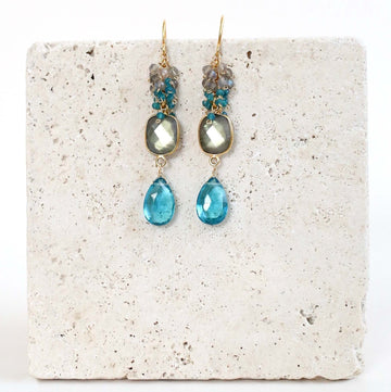 Labradorite and Neon Quartz Statement Earrings