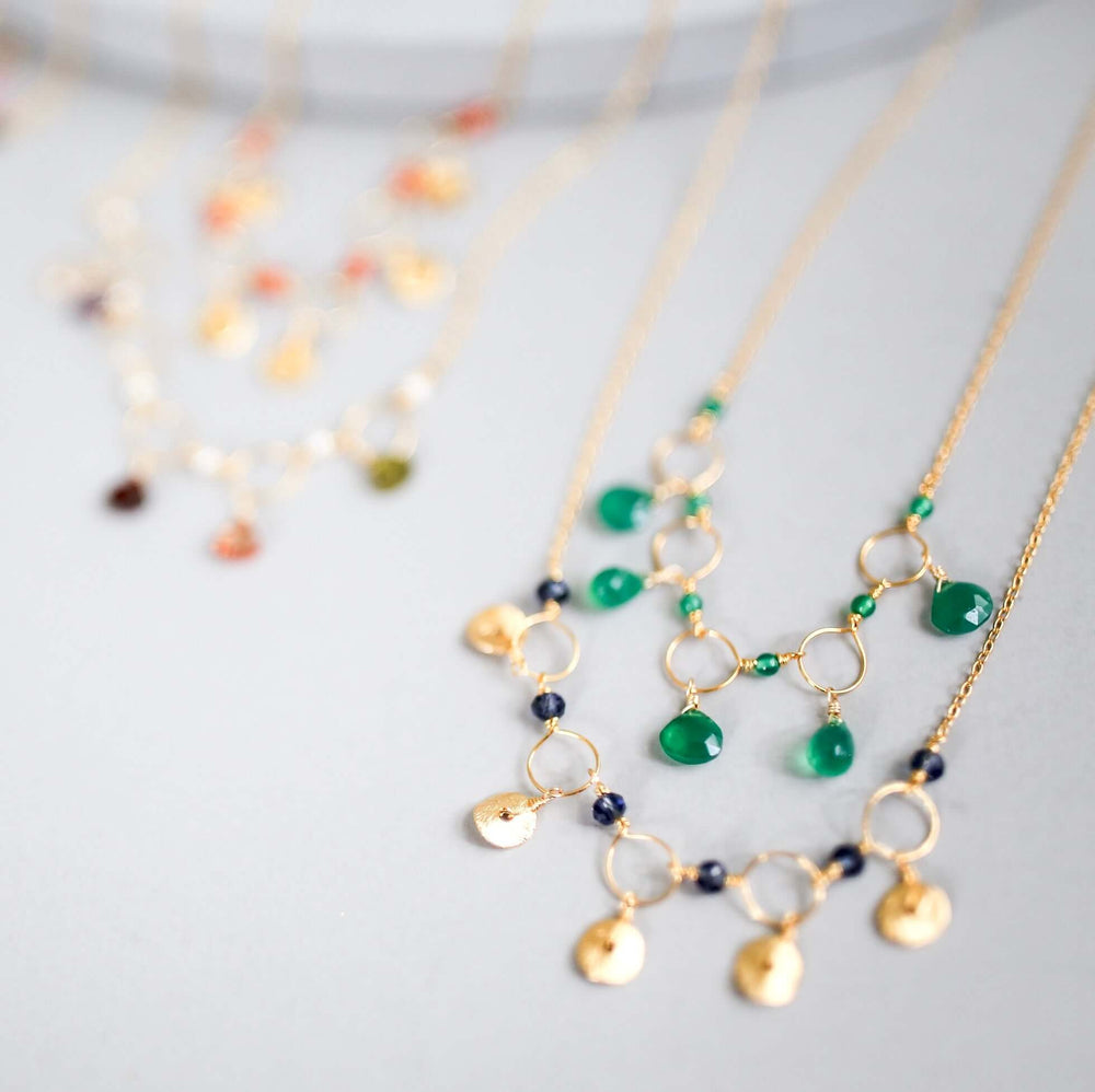 Handmade gemstone chain with Black Spinel gemstones Gold Necklace