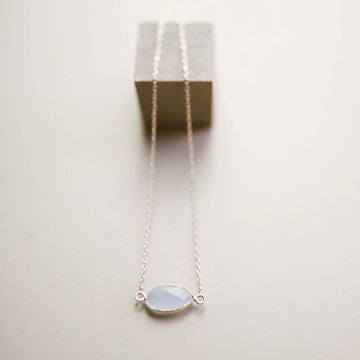 Blue Chalcedony Silver Minimalist Pendant Necklace