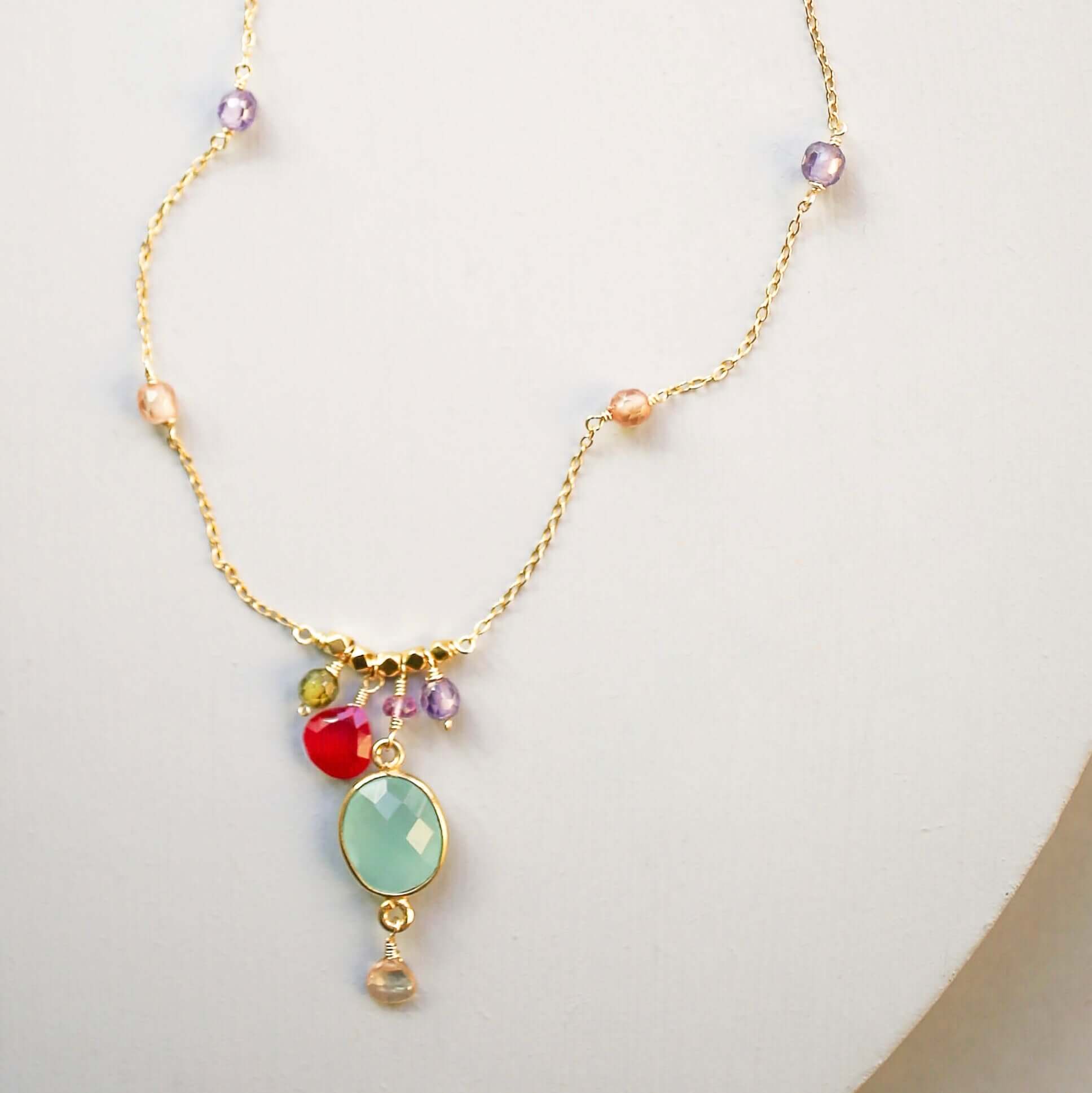 Multi Color Gold Gemstone Necklace
