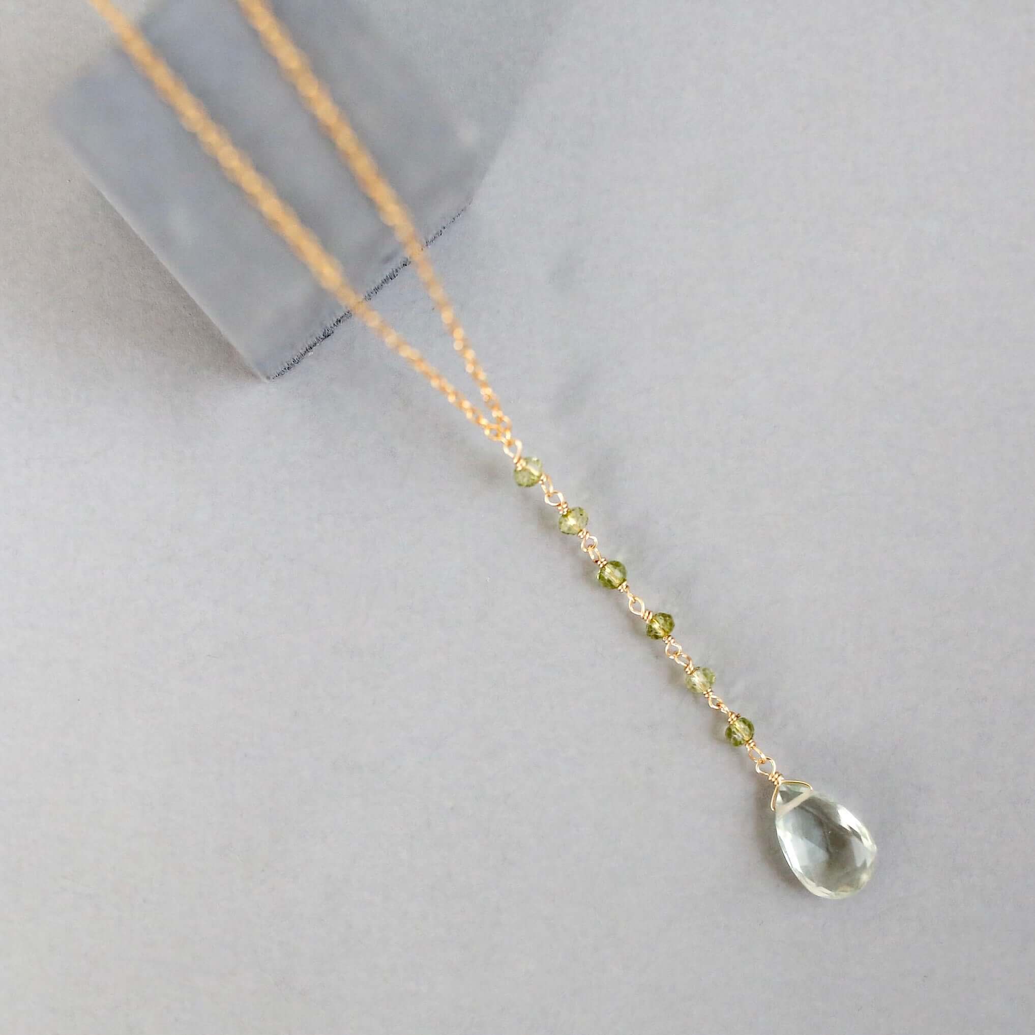 14k Gold Plated Yoga Pendant with Green Amethyst Gemstone