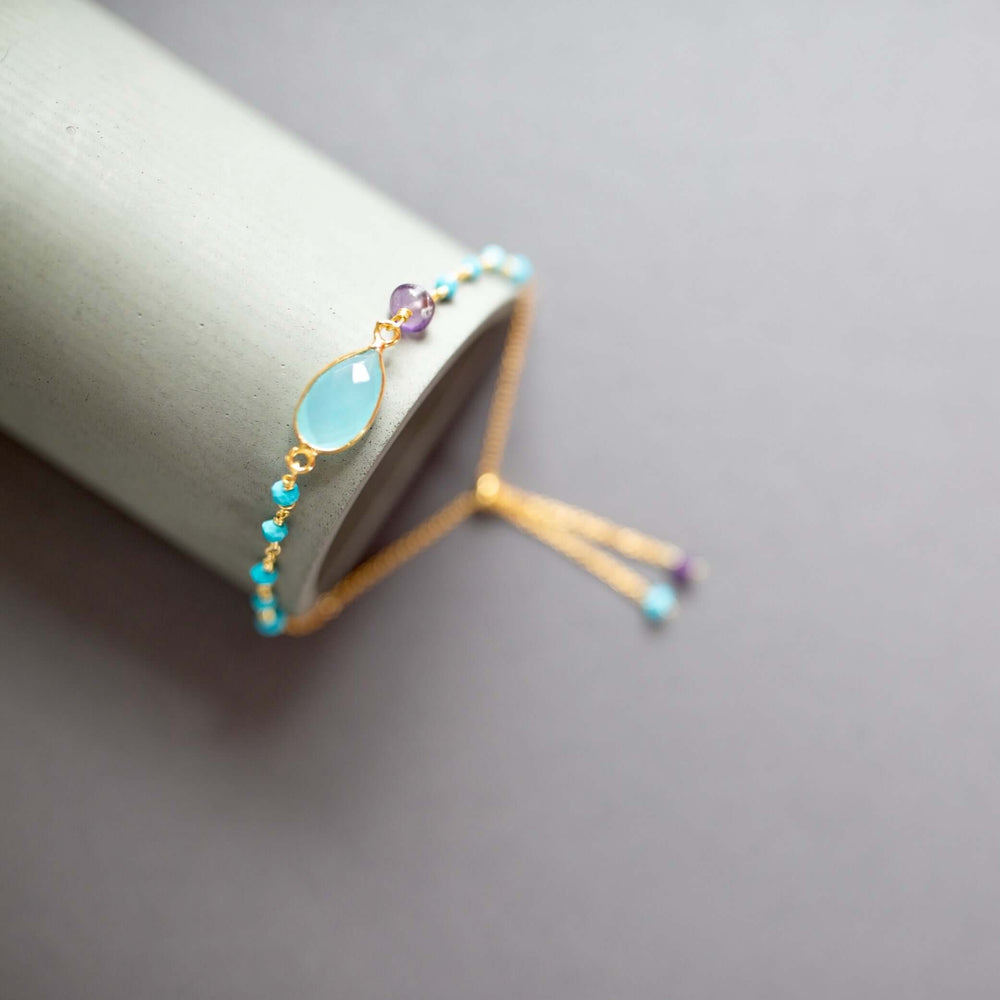 Blue Chalcedony Adjustable Gold Bracelet