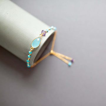 Blue Chalcedony Adjustable Gold Bracelet