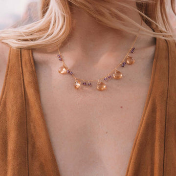 Sparkling Citrine and Amethyst Necklace in 14k Gold Plated Silver