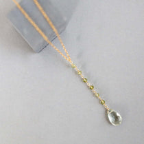 Gold Yoga Pendant with Green Amethyst Gemstones Necklace