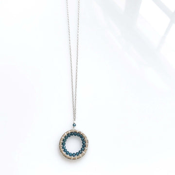 Rhodium Plated London Blue Quartz Mini Mason Circle Pendants Necklace