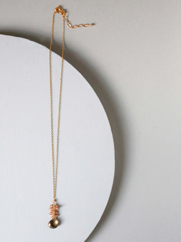 Smoky quartz "raindrop" pendants paired with a cluster of mini champagne quartz gems Gold Necklace