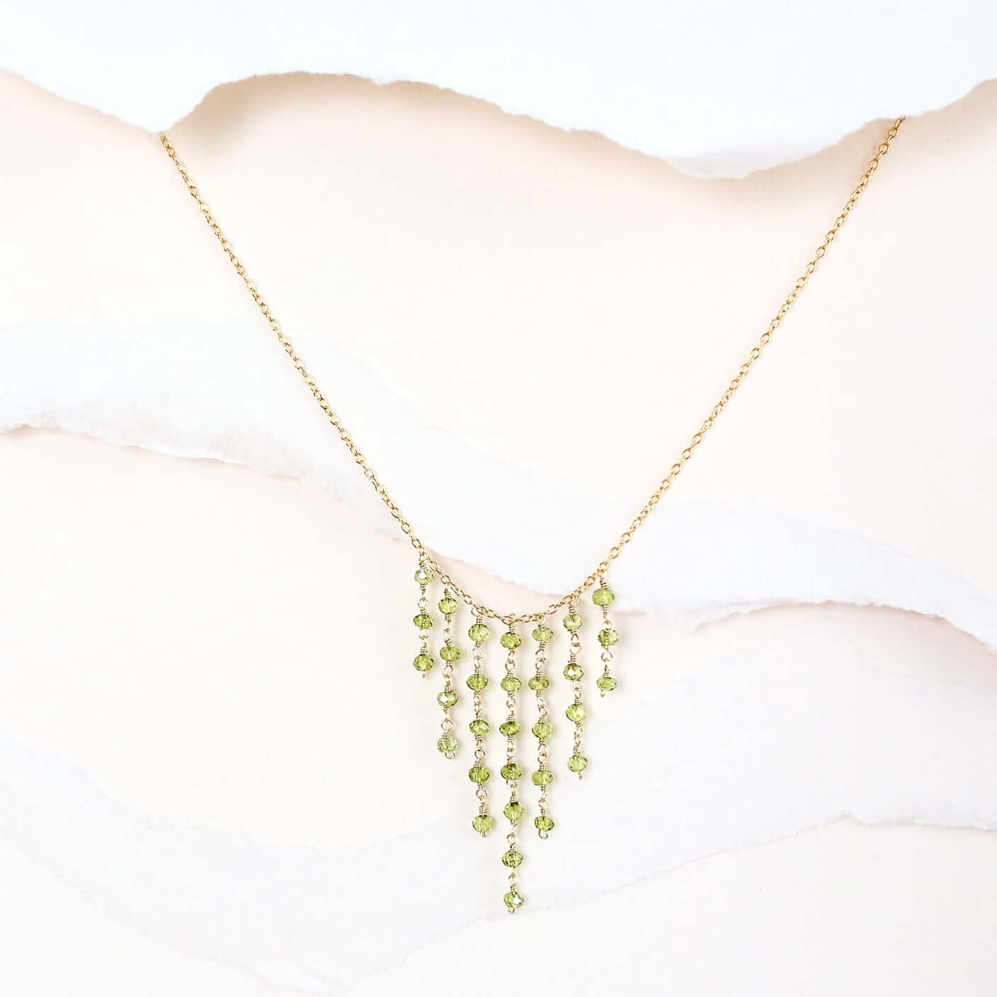 Unique Peridot Gemstone Fringe Gold  Necklace