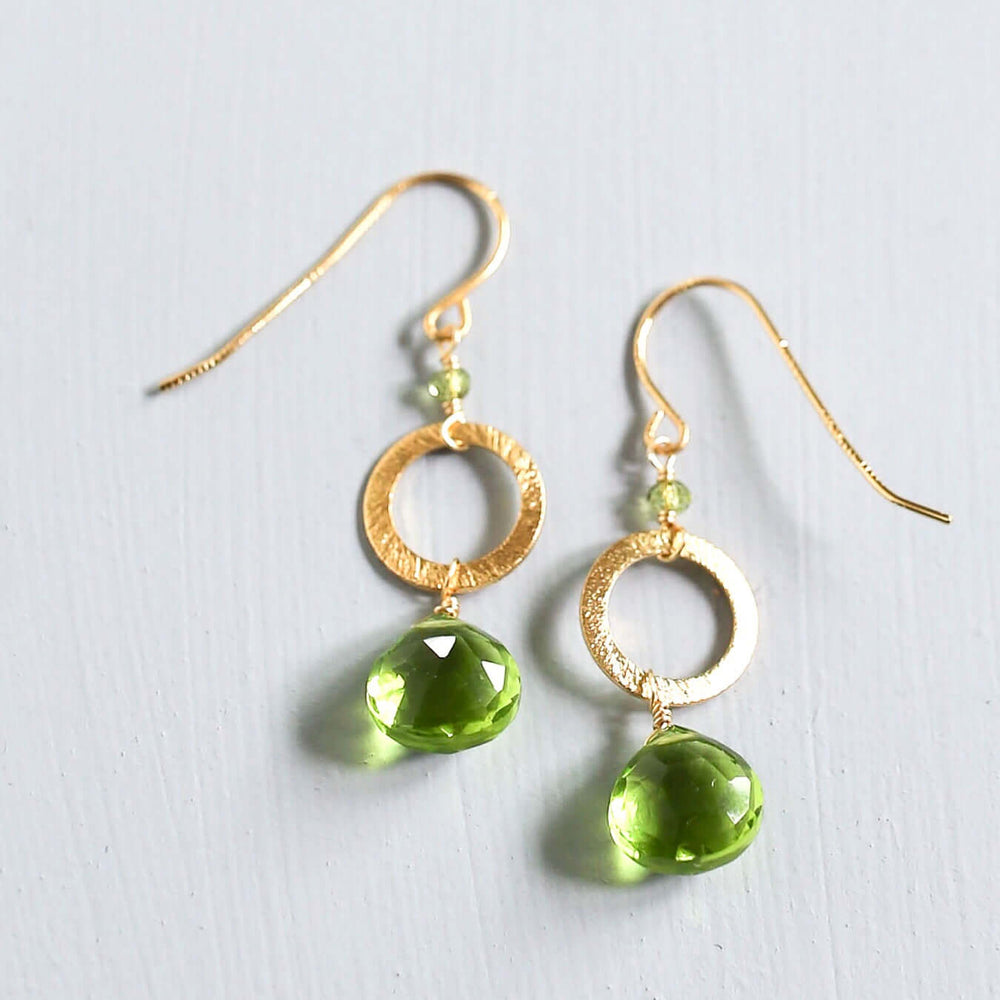 Handmade Gold-Plated Drop Earrings with Peridot Quartz