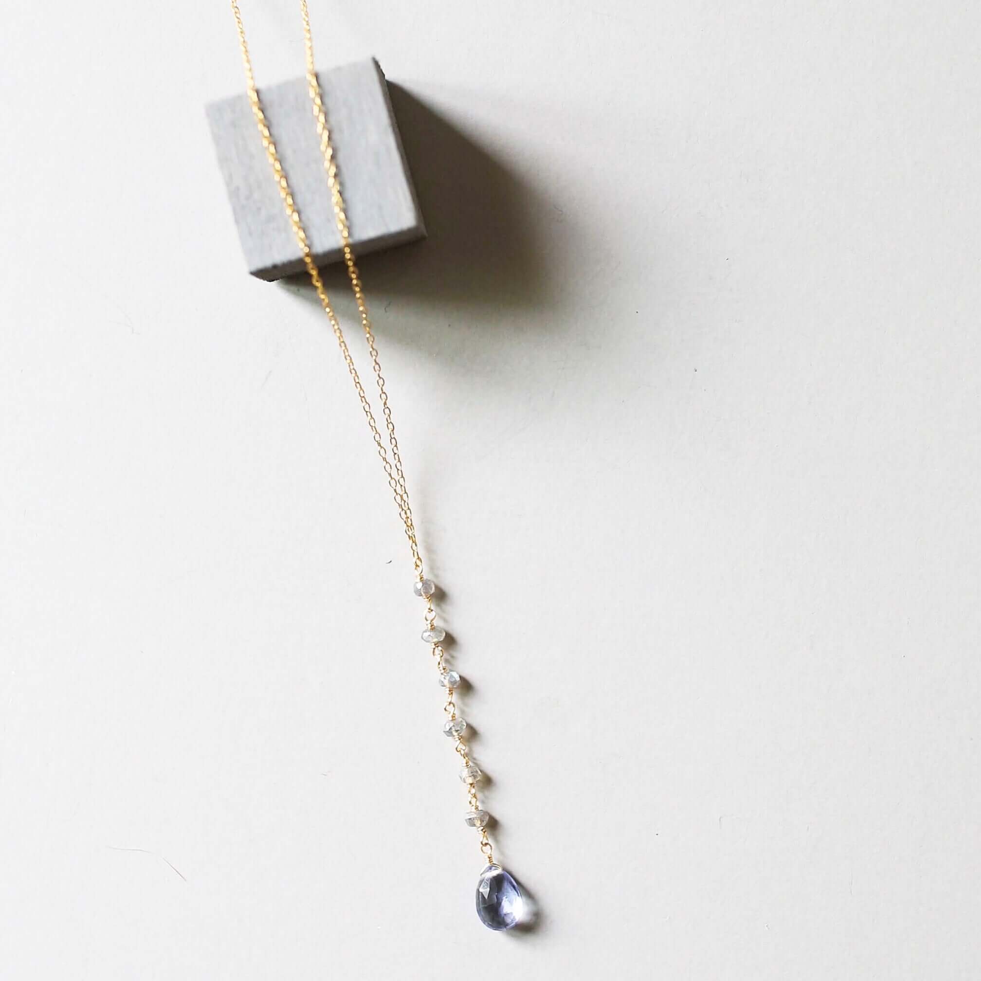 Tanzanite quartz gemstone Yoga Pendant  partnered with labradorite accent stones Gold Necklace 