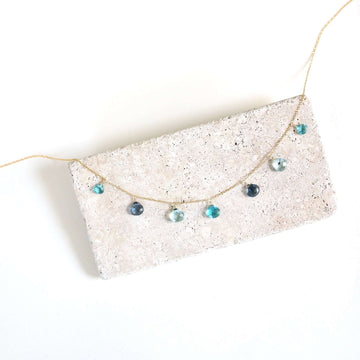 Delicate Aquamarine, Iolite, and Aqua Blue Quartz Gold Necklace