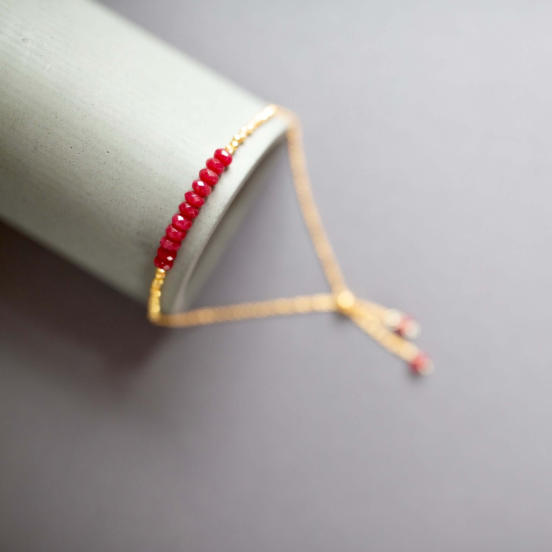 Red Jade Adjustable Gold Bracelet