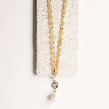 Long Smoky Quartz Baroque Pearl Necklace